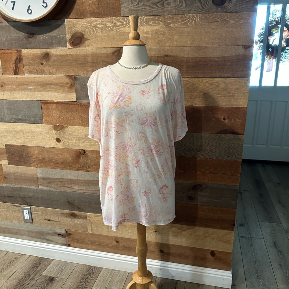 Free People Pink Floral Short Sleeve Tee